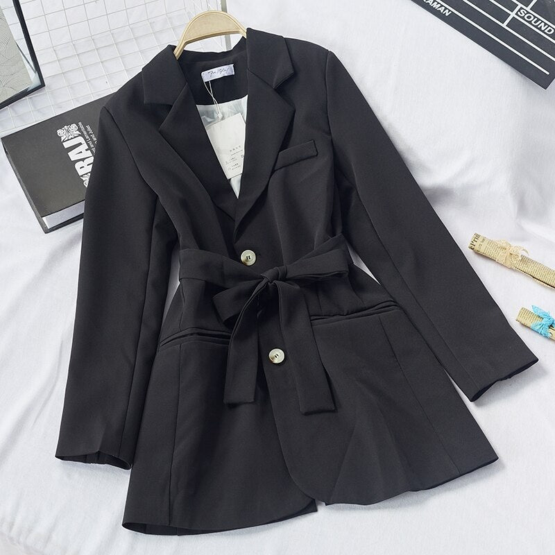 Sashes Tie Up Single Breasted Slim Suit Jackets