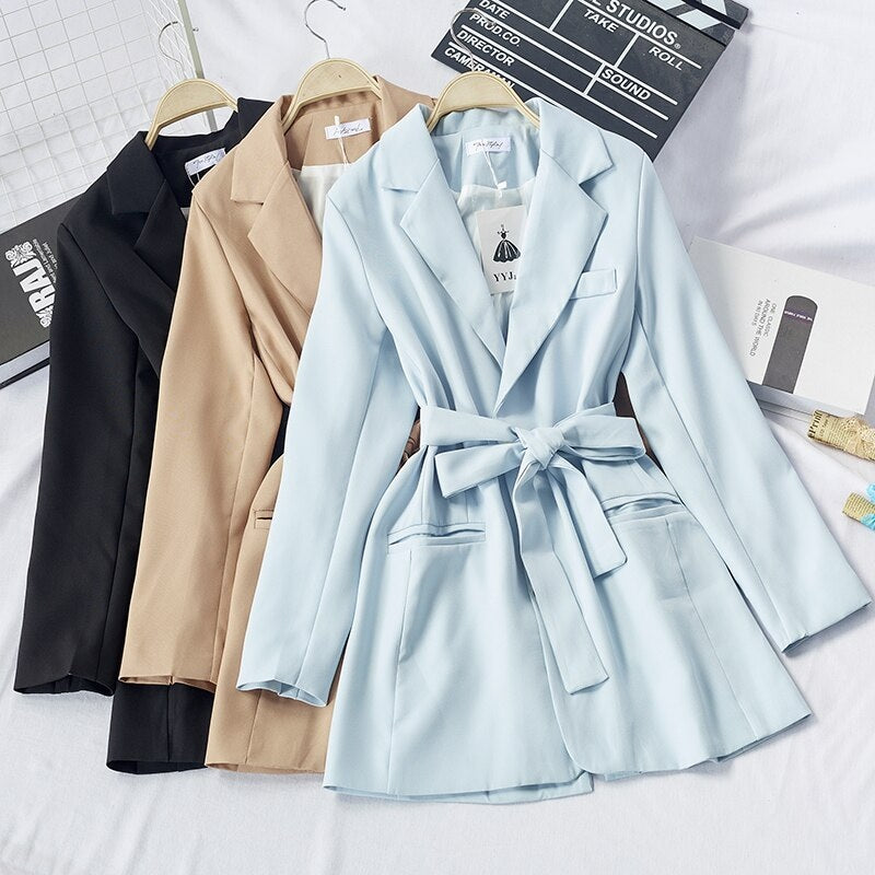 Sashes Tie Up Single Breasted Slim Suit Jackets