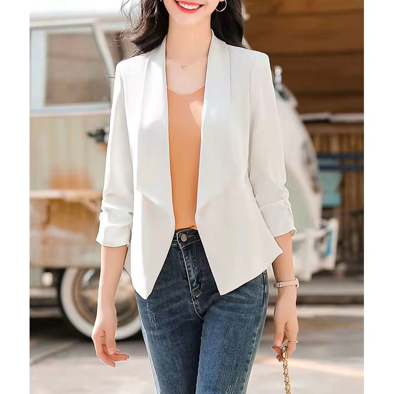 Elegant 3/4 Sleeve Slim Shirring Korean Fashion 3/4 Sleeve Casual Suit Coat