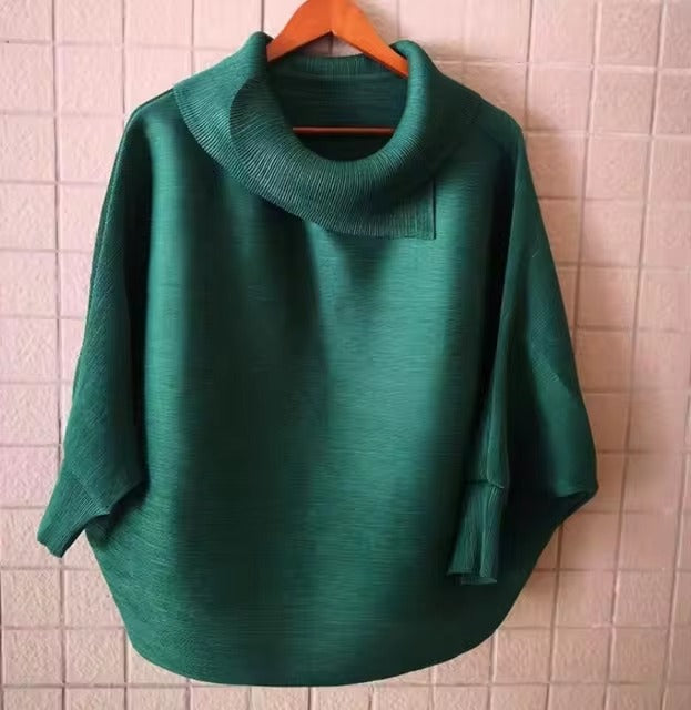 Scarf Collar Batwing Sleeves Pullover Twice Pleated Thickness Loose Sweatshirt