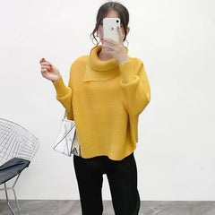 Scarf Collar Batwing Sleeves Pullover Twice Pleated Thickness Loose Sweatshirt