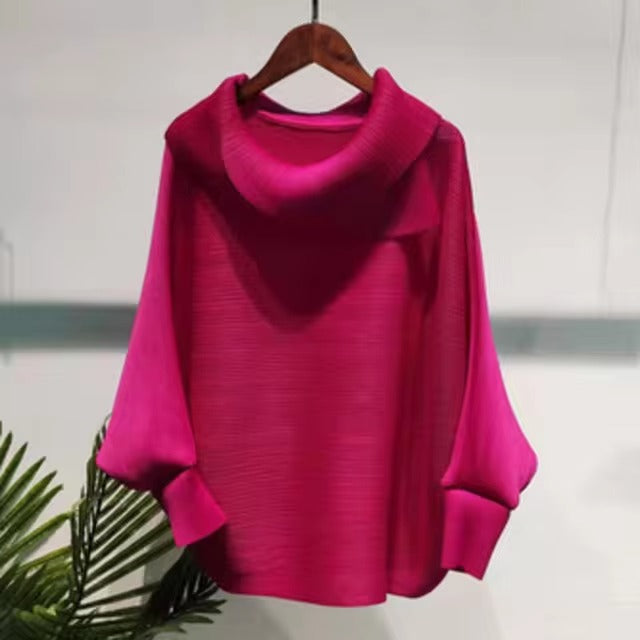 Scarf Collar Batwing Sleeves Pullover Twice Pleated Thickness Loose Sweatshirt