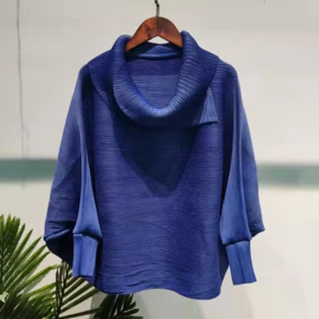 Scarf Collar Batwing Sleeves Pullover Twice Pleated Thickness Loose Sweatshirt