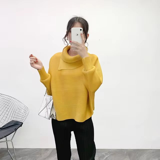Scarf Collar Batwing Sleeves Pullover Twice Pleated Thickness Loose Sweatshirt