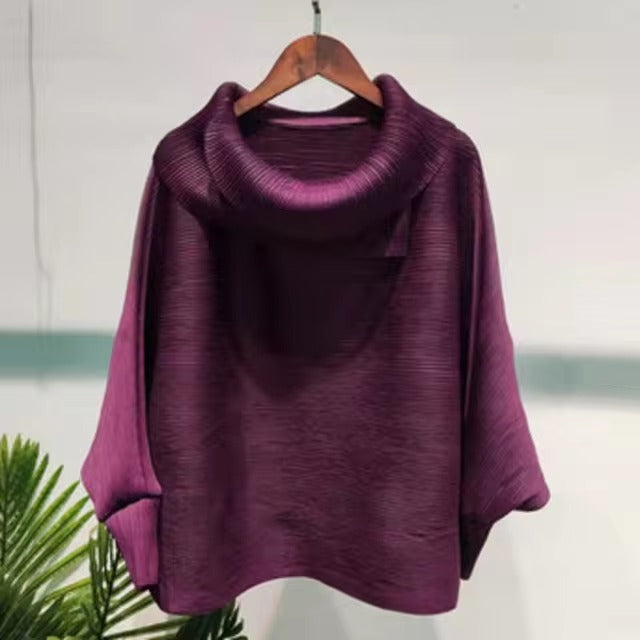 Scarf Collar Batwing Sleeves Pullover Twice Pleated Thickness Loose Sweatshirt