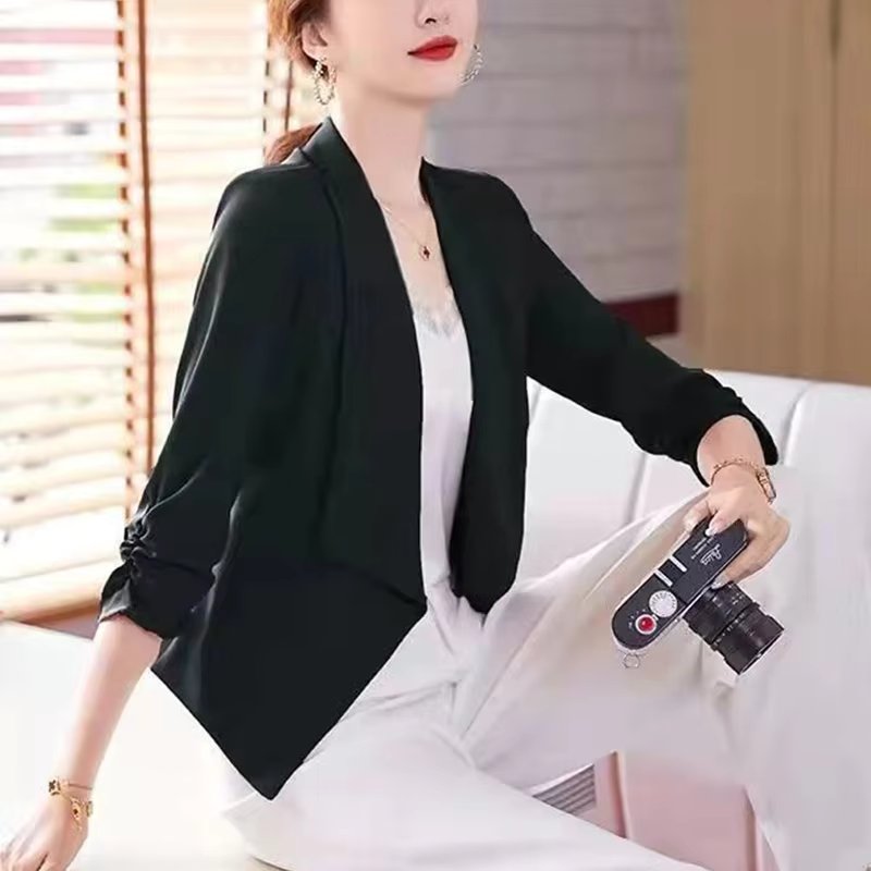 Elegant 3/4 Sleeve Slim Shirring Korean Fashion 3/4 Sleeve Casual Suit Coat