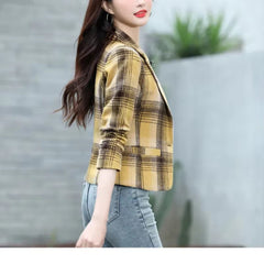 Turn-down Collar Cardigan Plaid Fashion Vintage Stylish Long Sleeve Coats