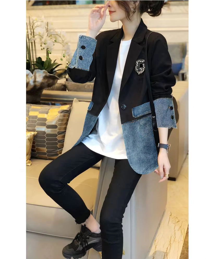 Casual Fashion Denim Patchwork Embroidery All-match Outwear Blazers