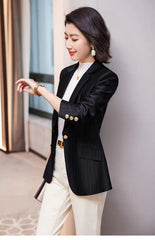 Luxury Bright Striped Long Sleeve Elegant Single Golden Button Formal Suits