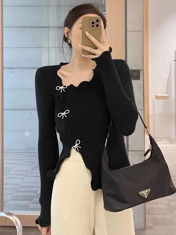 Sexy Long Sleeve Butterfly buckle Knitting Sweater