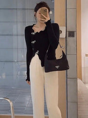Sexy Long Sleeve Butterfly buckle Knitting Sweater