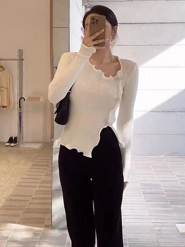 Sexy Long Sleeve Butterfly buckle Knitting Sweater