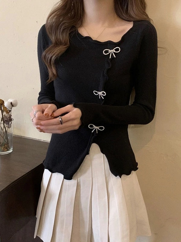Sexy Long Sleeve Butterfly buckle Knitting Sweater