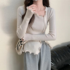 Sexy Long Sleeve Irregular Collar Knitting Sweater