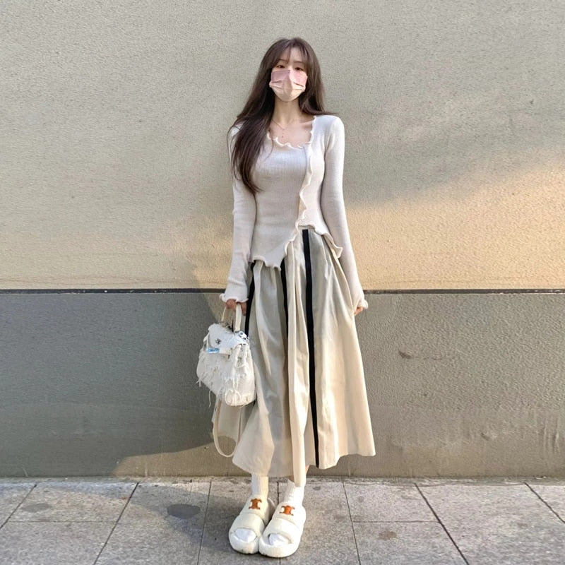 Sexy Long Sleeve Irregular Collar Knitting Sweater