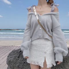 Sexy Off Shoulder Lantern Sleeve Cardigan Sweater