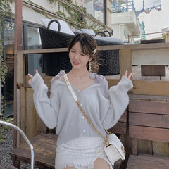 Sexy Off Shoulder Lantern Sleeve Cardigan Sweater