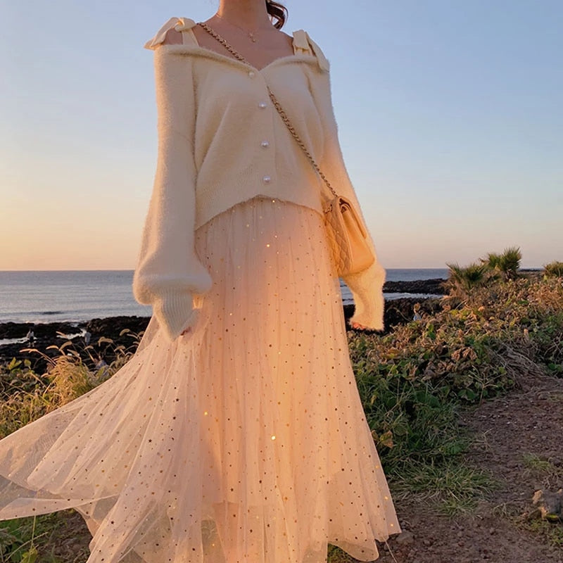 Sexy Off Shoulder Lantern Sleeve Cardigan Sweater