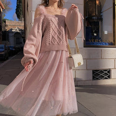 Sexy Off Shoulder Lantern Sleeve Sweater