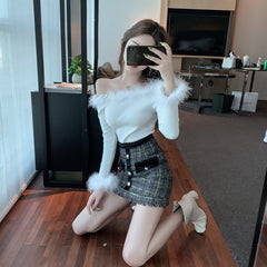 Sexy Off Shoulder Slash Neck Long Sleeve Sweater