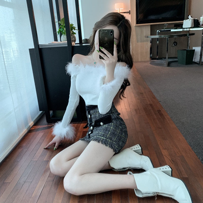 Sexy Off Shoulder Slash Neck Long Sleeve Sweater