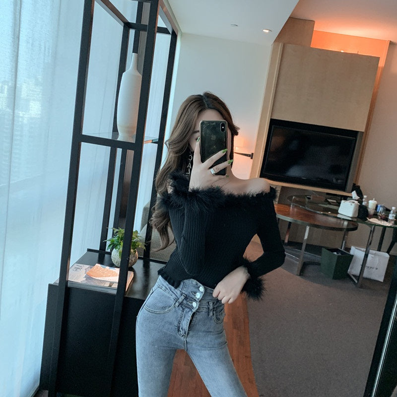Sexy Off Shoulder Slash Neck Long Sleeve Sweater