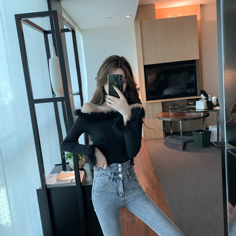 Sexy Off Shoulder Slash Neck Long Sleeve Sweater