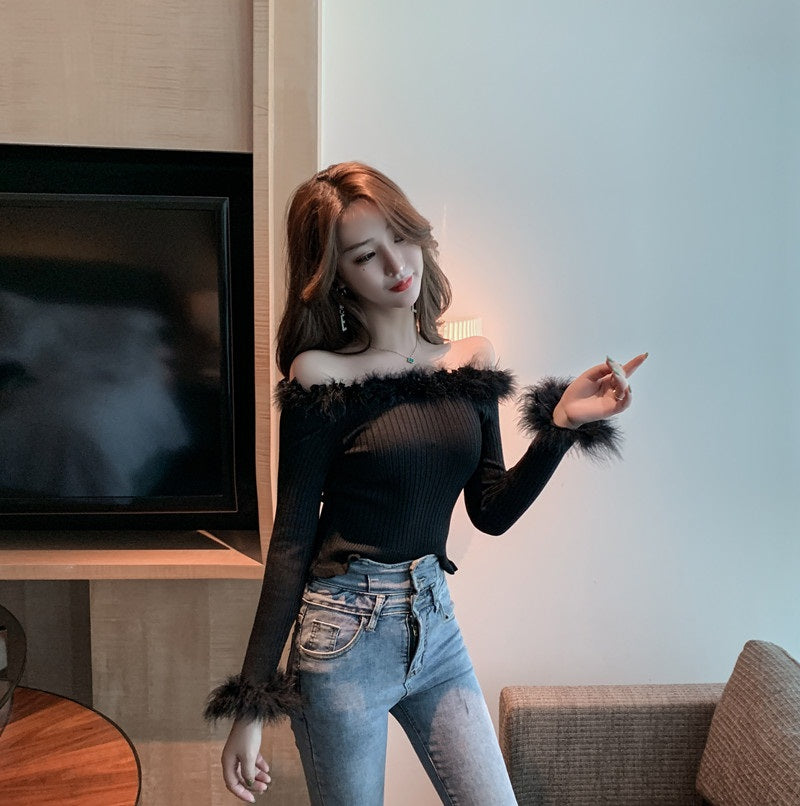 Sexy Off Shoulder Slash Neck Long Sleeve Sweater