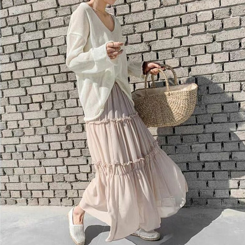 Sexy Solid V Neck Pullovers Cutout Oversize Elegant Jumpers