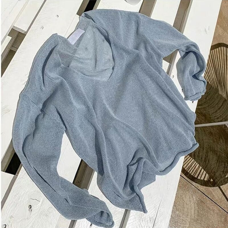 Sexy Solid V Neck Pullovers Cutout Oversize Elegant Jumpers