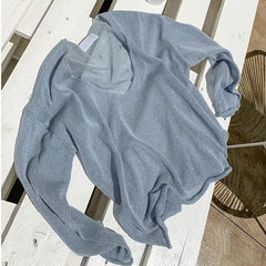 Sexy Solid V Neck Pullovers Cutout Oversize Elegant Jumpers