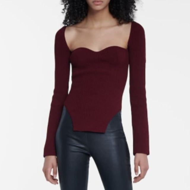 Sexy Square Collar Long Sleeve Knitted Sweater