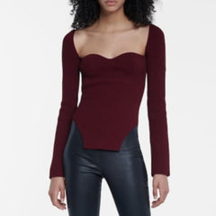 Sexy Square Collar Long Sleeve Knitted Sweater