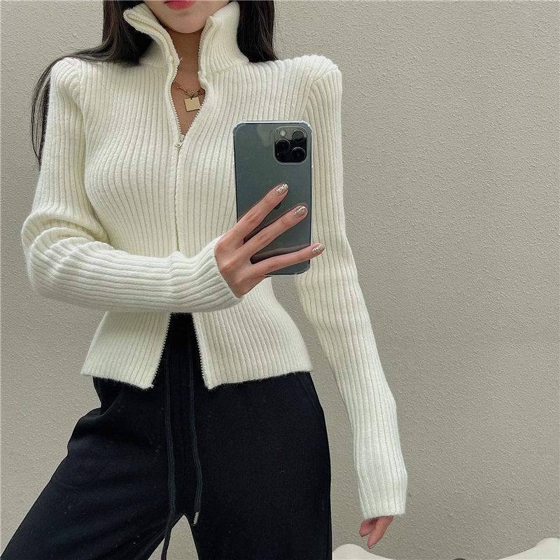 Sexy Turtleneck Double Zipper Long Sleeve Sweater