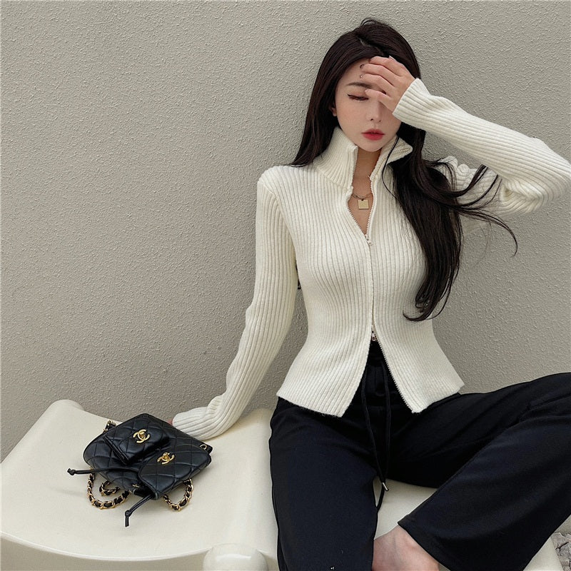 Sexy Turtleneck Double Zipper Long Sleeve Sweater