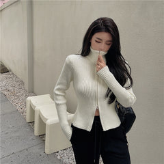 Sexy Turtleneck Double Zipper Long Sleeve Sweater