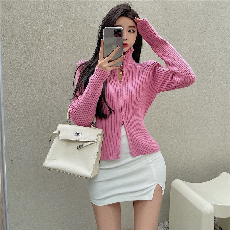 Sexy Turtleneck Double Zipper Long Sleeve Sweater