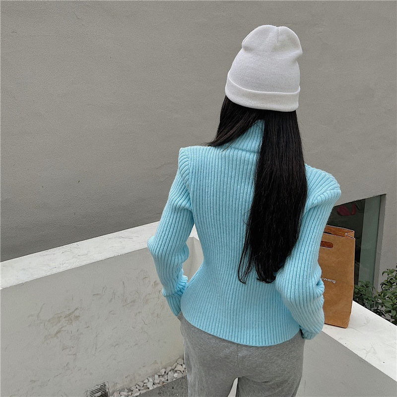 Sexy Turtleneck Double Zipper Long Sleeve Sweater