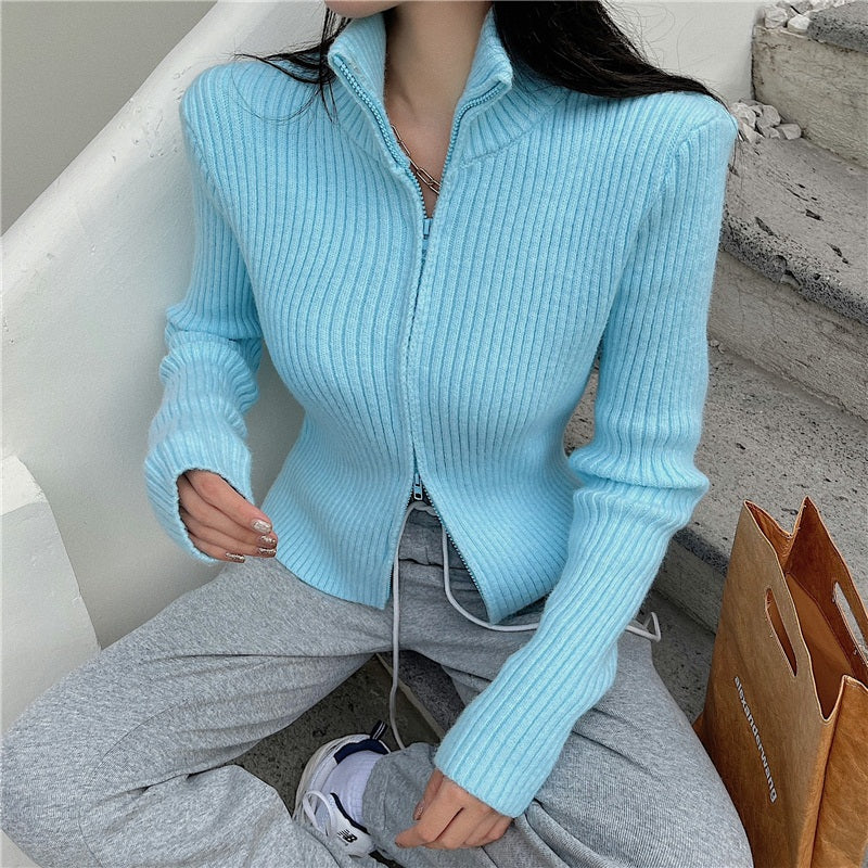 Sexy Turtleneck Double Zipper Long Sleeve Sweater