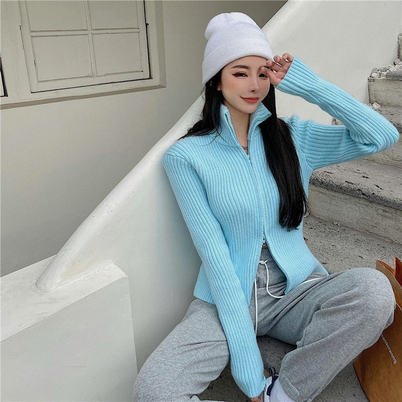 Sexy Turtleneck Double Zipper Long Sleeve Sweater