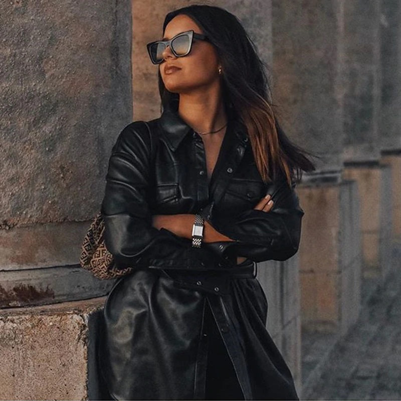 Single Breasted Long Sleeve Solid Coat With Belt