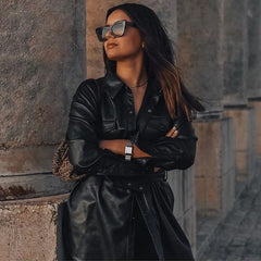 Single Breasted Long Sleeve Solid Coat With Belt