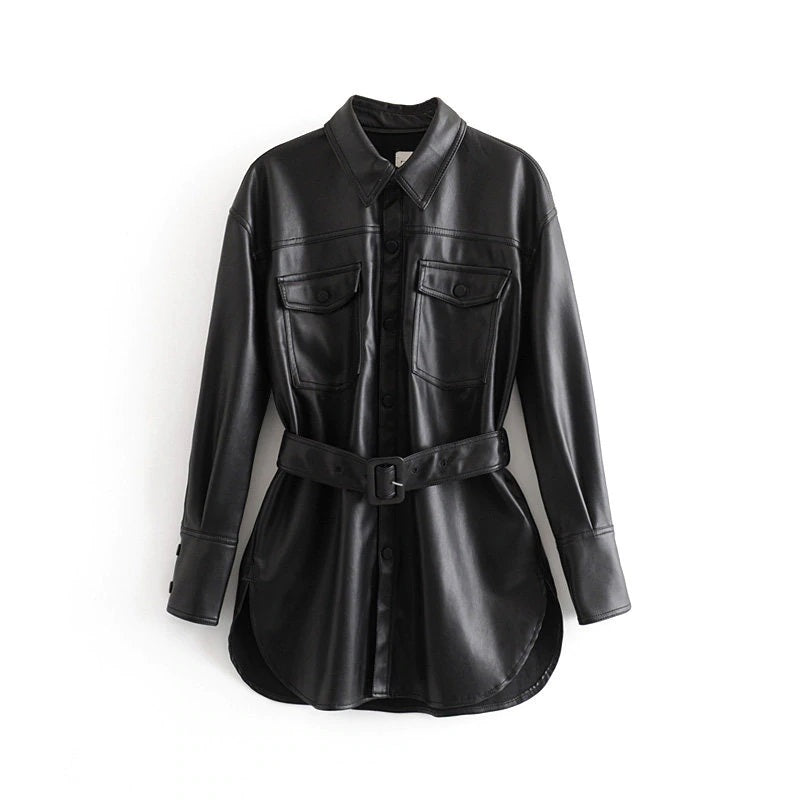 Single Breasted Long Sleeve Solid Coat With Belt