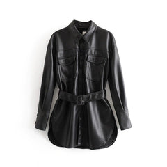 Single Breasted Long Sleeve Solid Coat With Belt