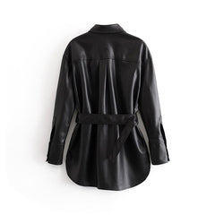 Single Breasted Long Sleeve Solid Coat With Belt