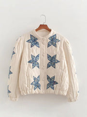Single Breasted Printed Round Neck Loose Long Sleeve Jackets