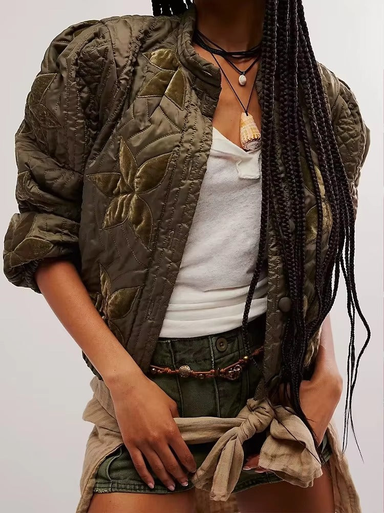 Single Breasted Printed Round Neck Loose Long Sleeve Jackets