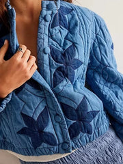Single Breasted Printed Round Neck Loose Long Sleeve Jackets