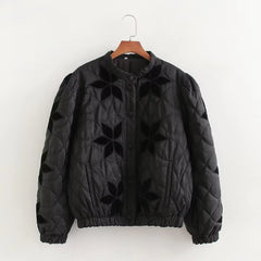 Single Breasted Printed Round Neck Loose Long Sleeve Jackets