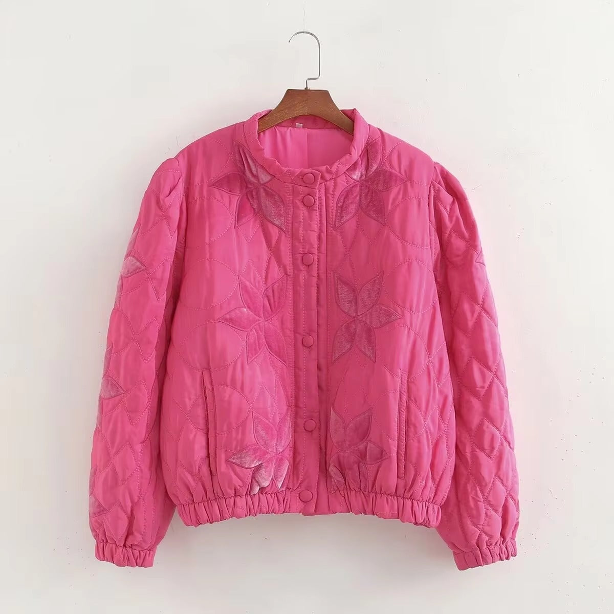 Single Breasted Printed Round Neck Loose Long Sleeve Jackets